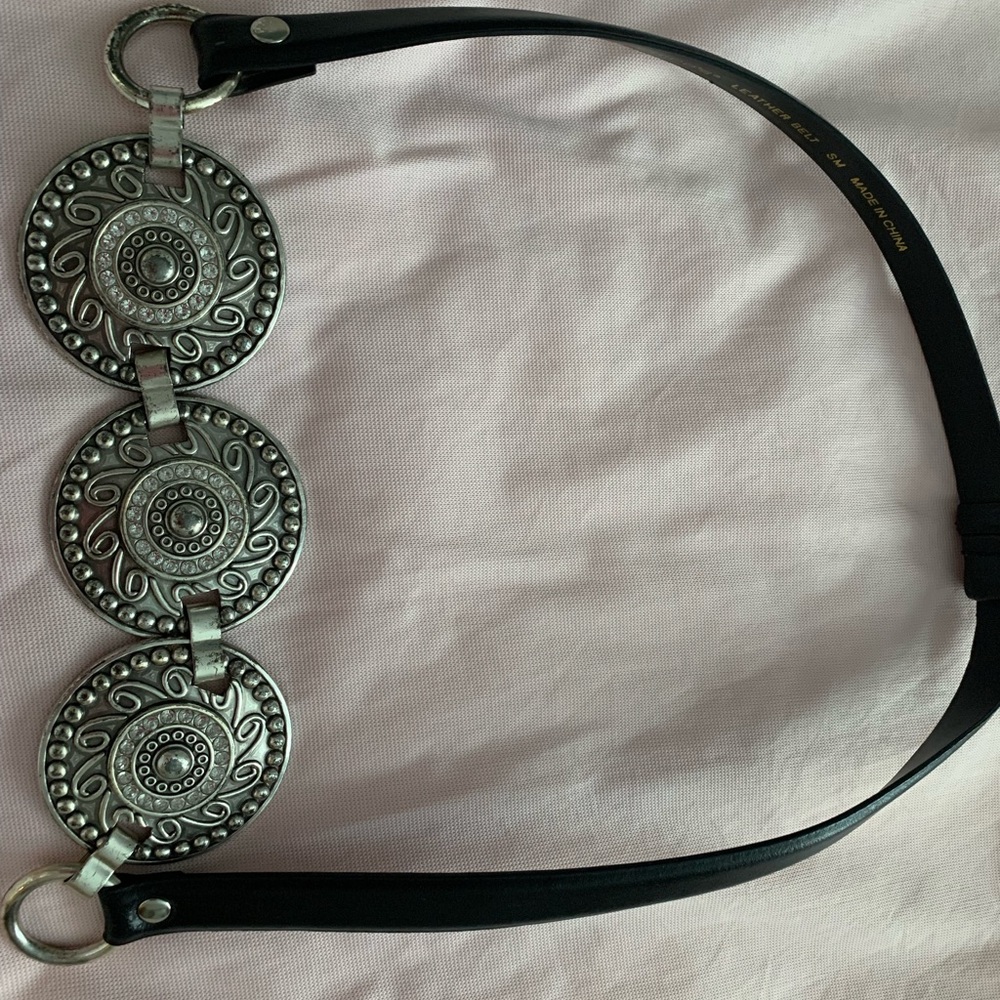 Chico's Medallion Black Belt with Rhinestones Sz S